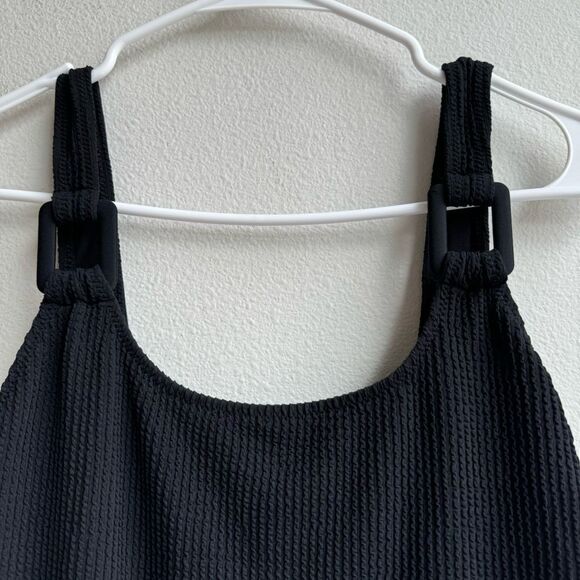 NWT Aerie Size Large Crinkle Cheeky Coverage One Piece Swimsuit Black Scoop Back - Picture 3 of 7